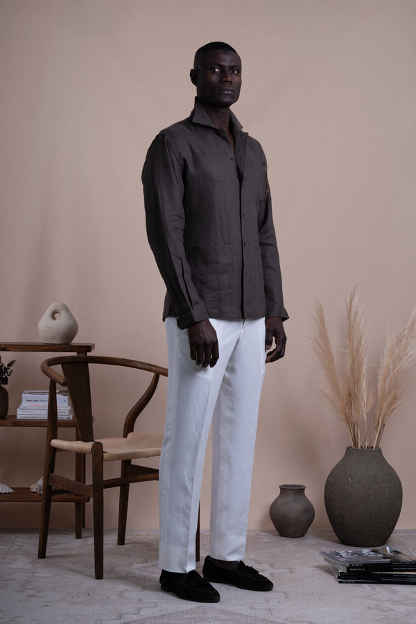 Plain Chocolate Brown Linen Overshirt