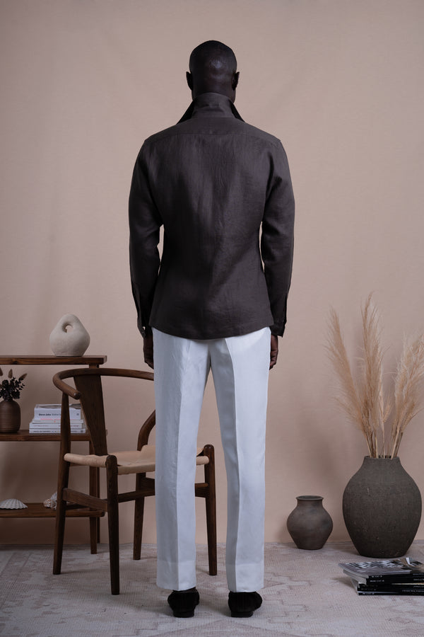 Plain Chocolate Brown Linen Overshirt