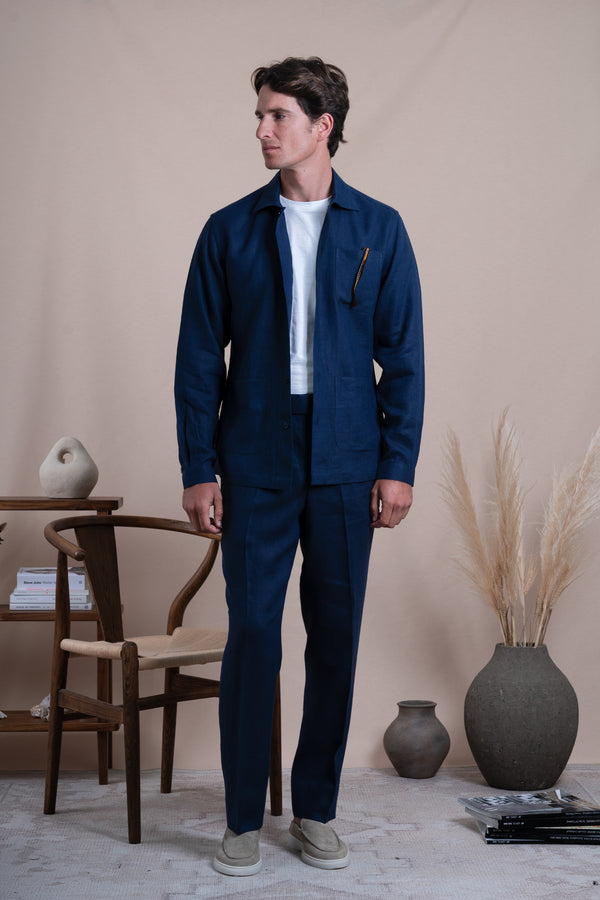 Plain Dark Navy Linen Overshirt