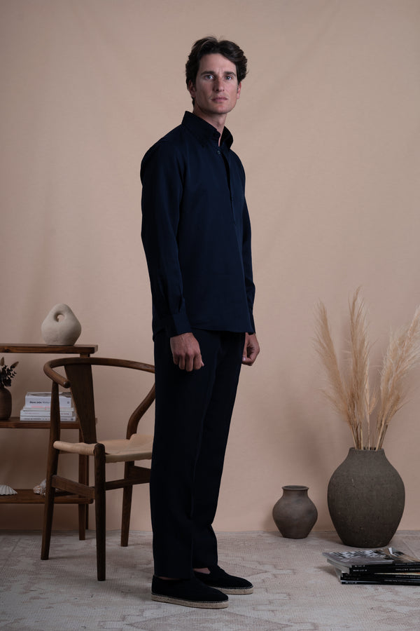 Plain Dark Navy Linen T-Shirt
 Casual Shirt