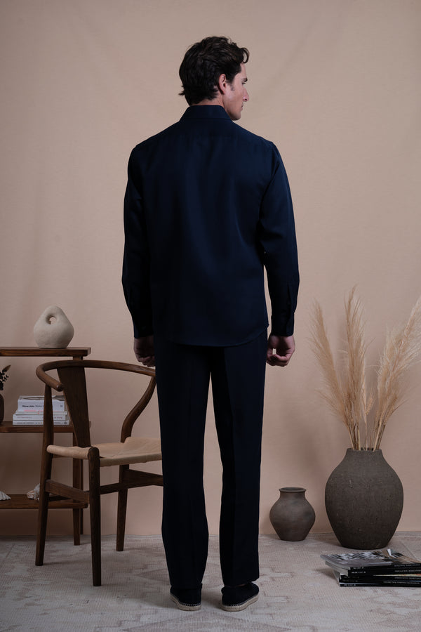 Plain Dark Navy Linen T-Shirt
 Casual Shirt