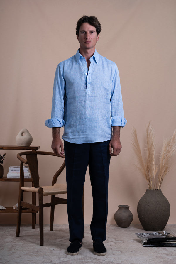 Plain Light Blue Linen T-shirt
 Casual Shirt