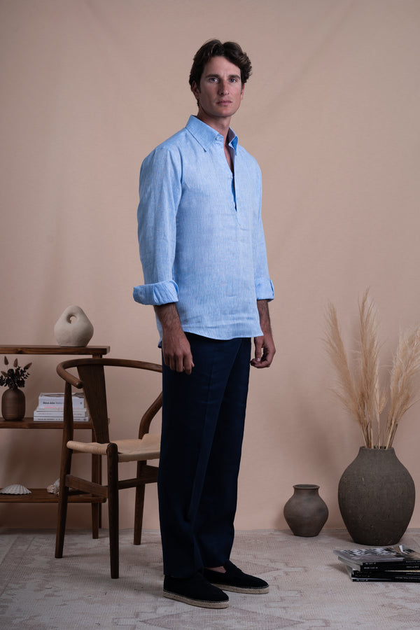 Plain Light Blue Linen T-shirt
 Casual Shirt