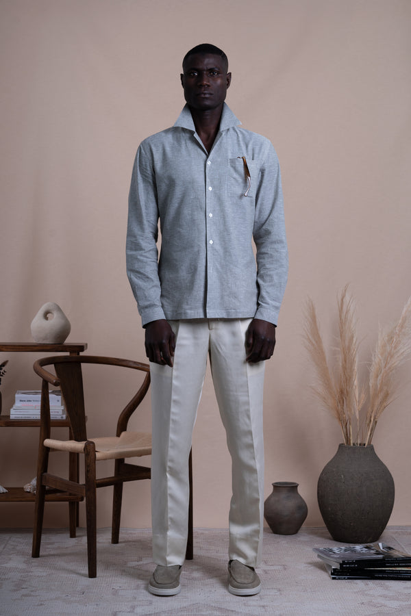 Plain Light Green Linen Chest Pocket Casual Shirt