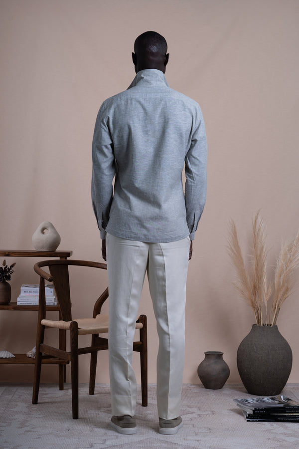Plain Light Green Linen Chest Pocket Casual Shirt