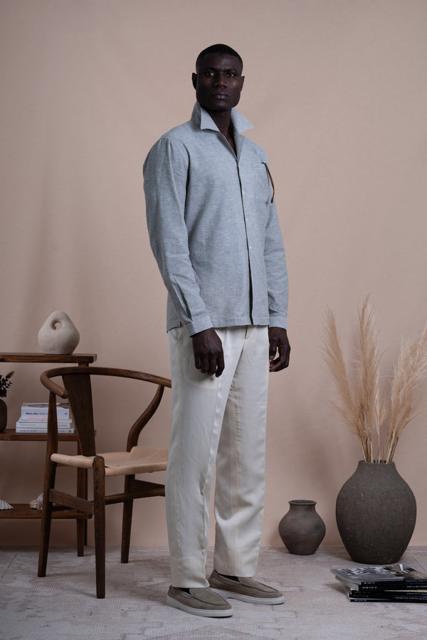 Plain Light Green Linen Chest Pocket Casual Shirt