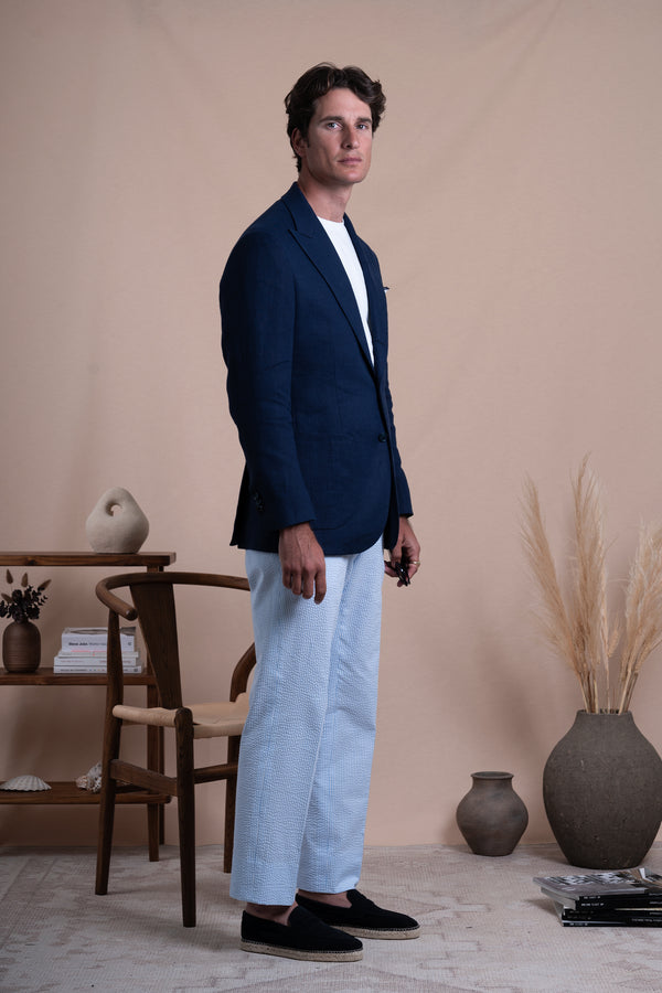 Plain Navy Linen Blazer