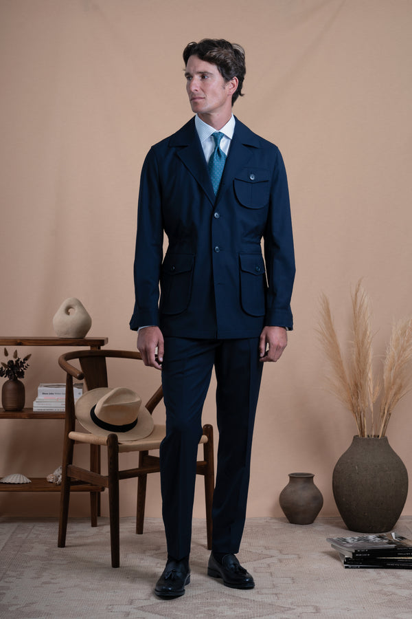 Plain Navy Wool Sahariana