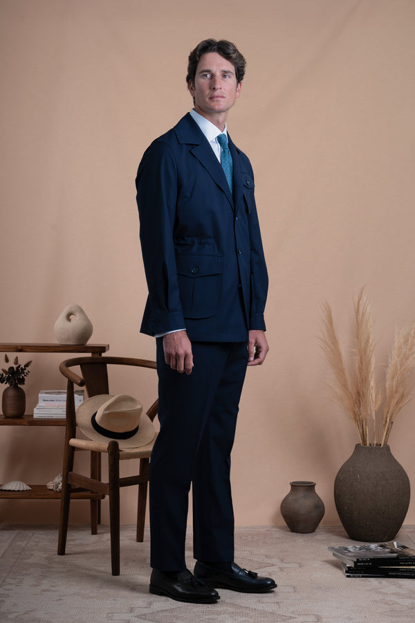 Plain Navy Wool Sahariana