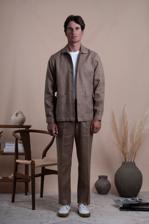 Plain Tobacco Linen Overshirt