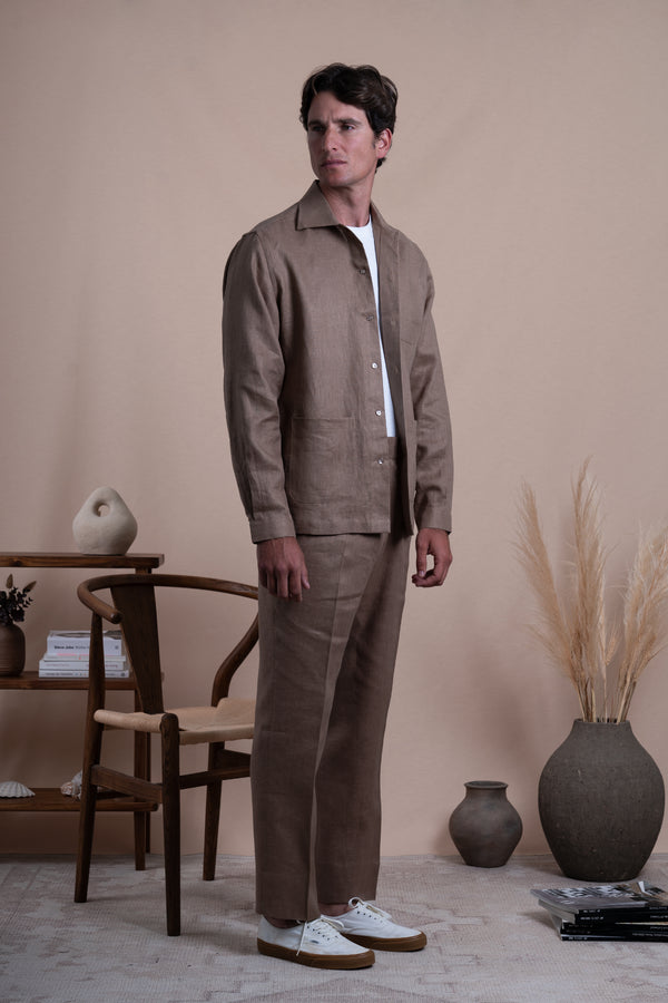 Plain Tobacco Linen Overshirt