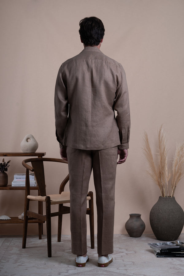 Plain Tobacco Linen Overshirt