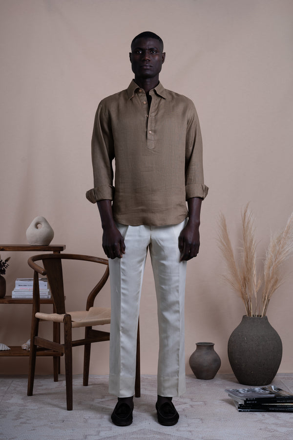 Plain Tobacco Linen Polera
 Casual Shirt