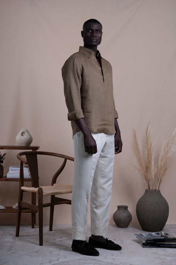 Plain Tobacco Linen Polera
 Casual Shirt