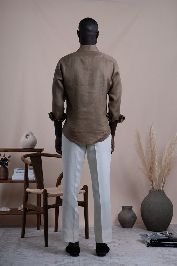 Plain Tobacco Linen Polera
 Casual Shirt