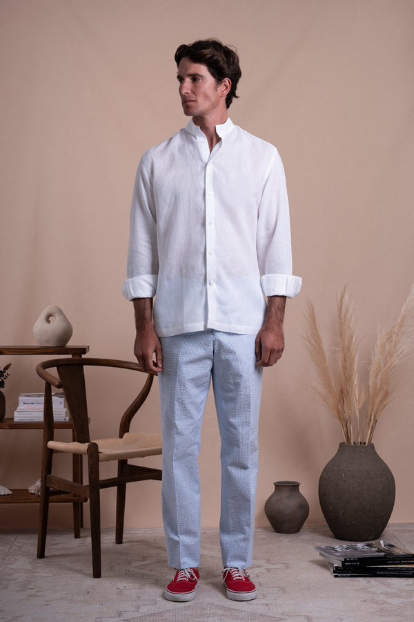 Plain White Linen Mao Casual Shirt