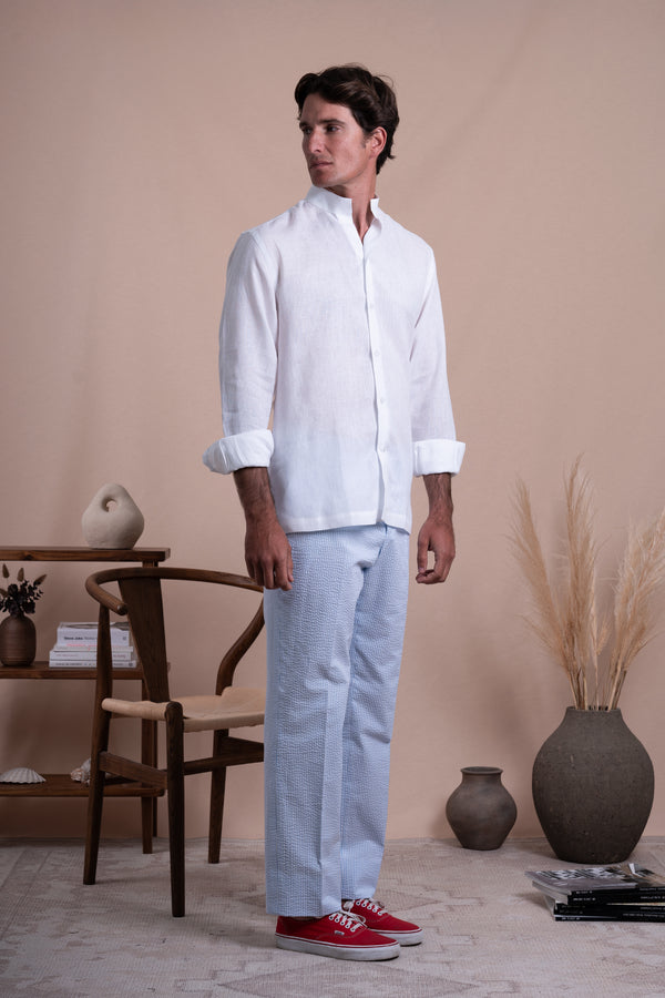 Plain White Linen Mao Casual Shirt