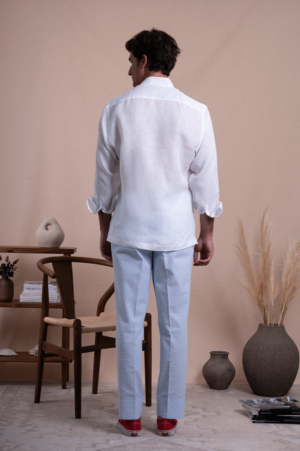 Plain White Linen Mao Casual Shirt