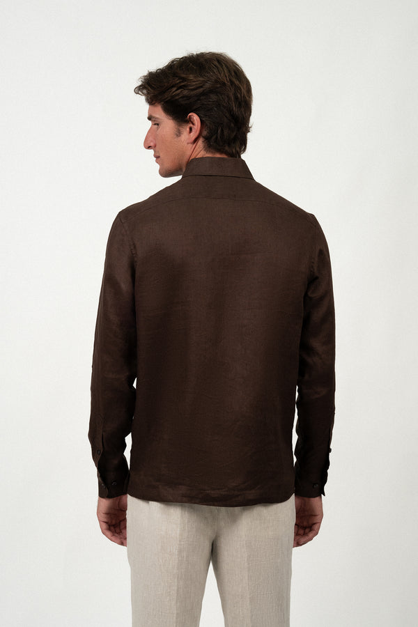 Camisa Lino Polera Dark Brown