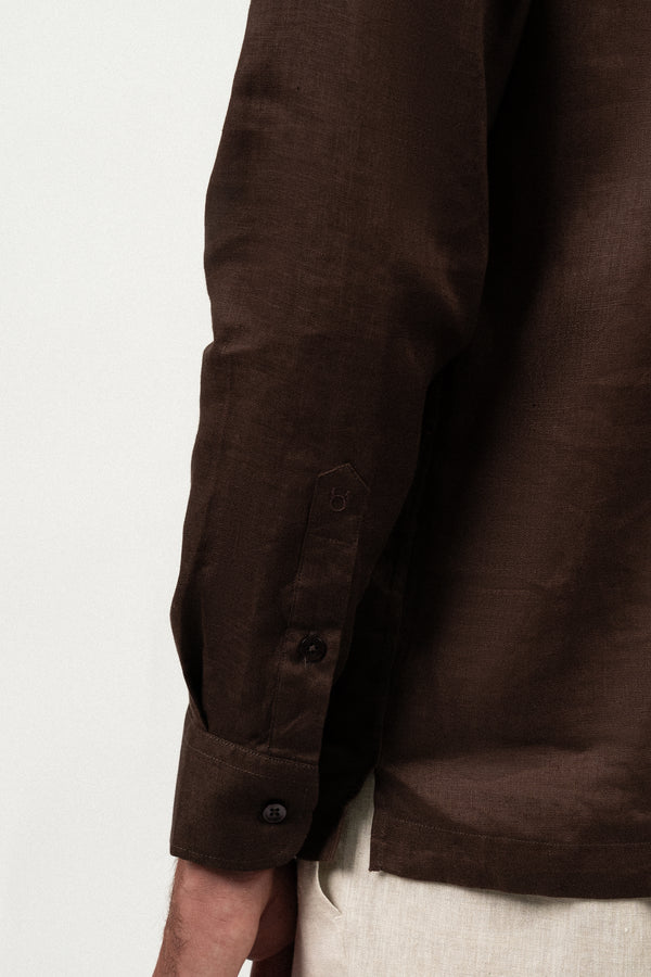 Camisa Lino Polera Dark Brown