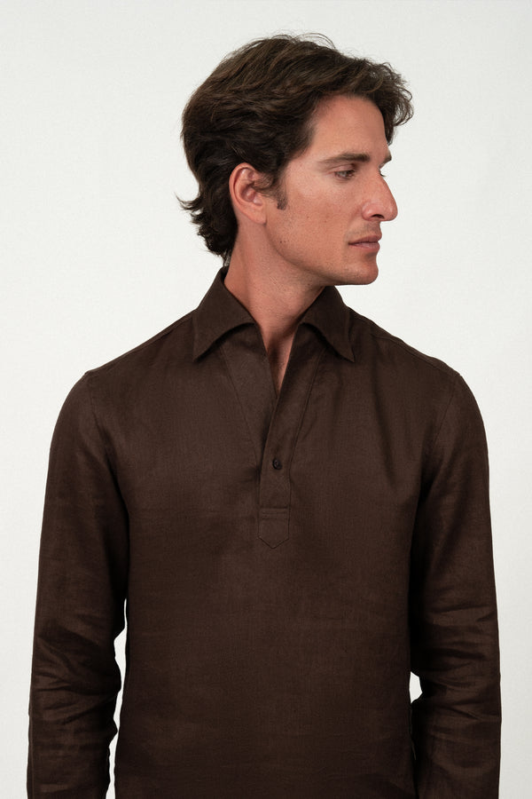 Camisa Lino Polera Dark Brown