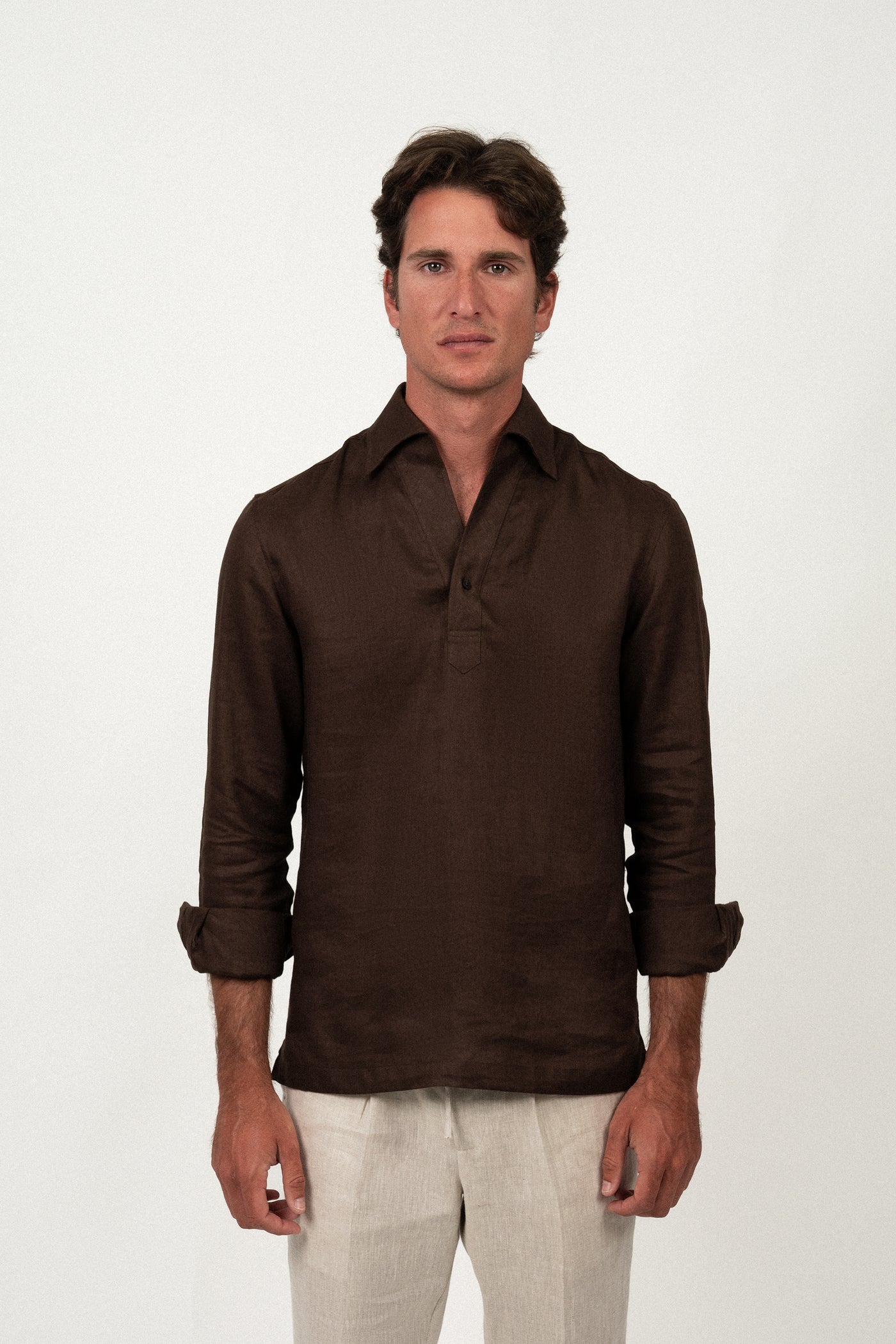 Camisa Lino Polera Dark Brown