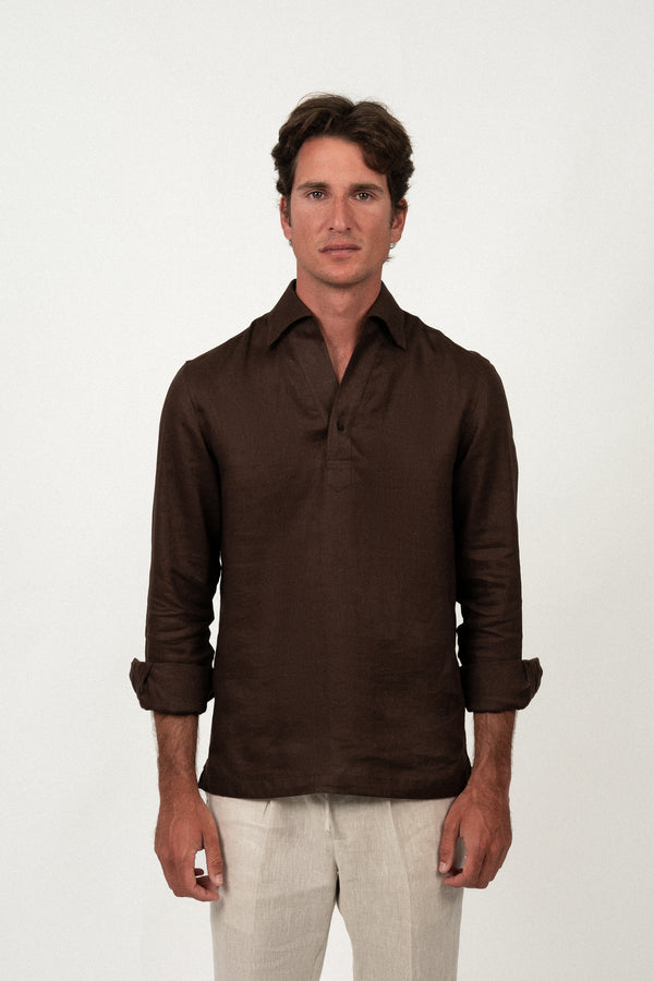 Camisa Lino Polera Dark Brown