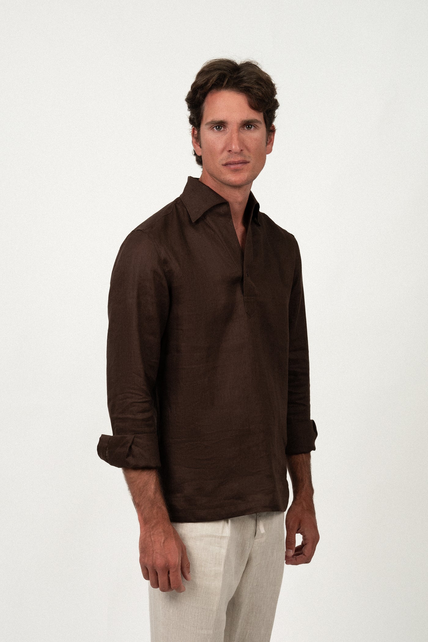 Camisa Lino Polera Dark Brown