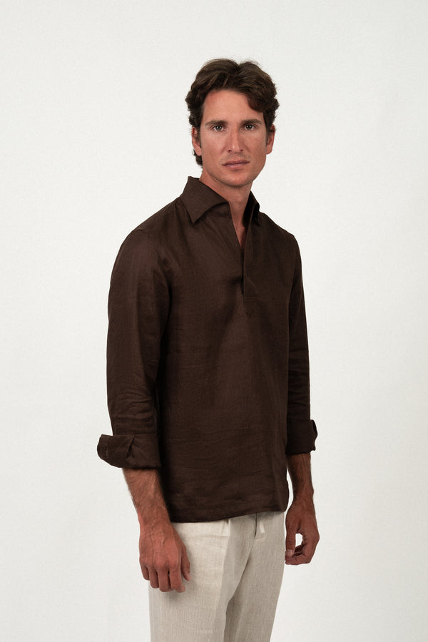 Camisa Lino Polera Dark Brown