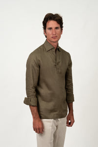 Camisa Lino Polera Olive