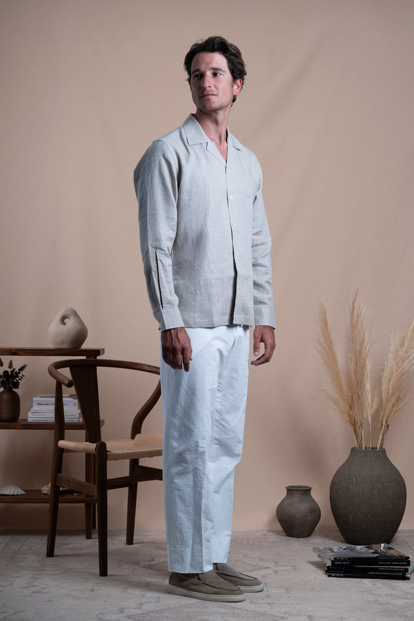Plain Dark Sand Linen Miami Casual Shirt