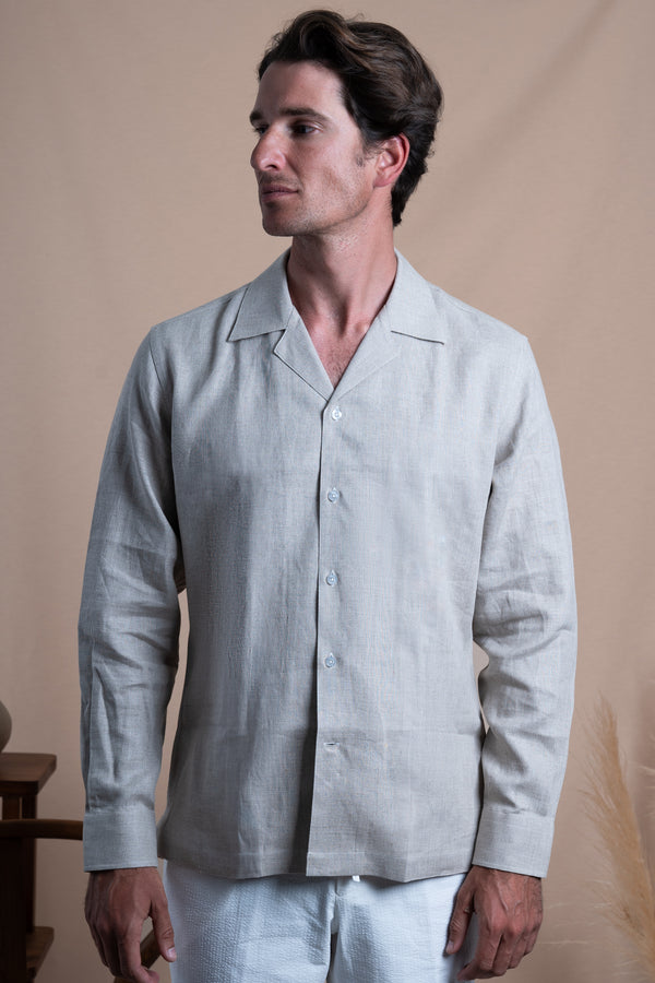 Plain Dark Sand Linen Miami Casual Shirt