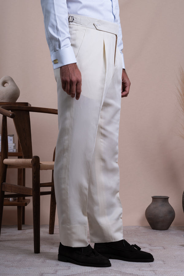 Plain Off White Linen Tailoring Pants