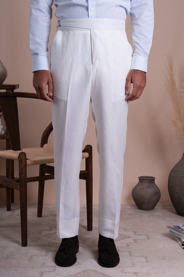 Plain White Linen Tailoring Pants