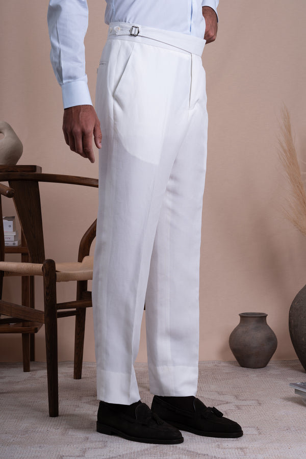 Plain White Linen Tailoring Pants