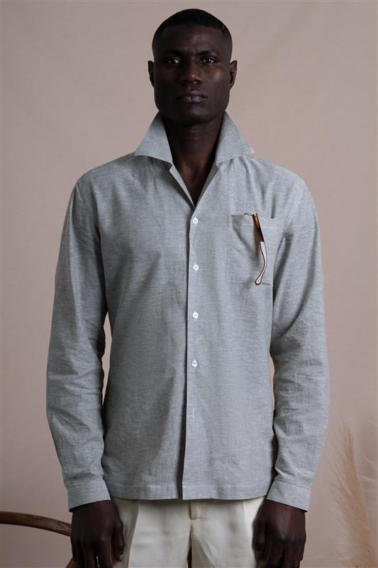 Plain Light Green Linen Chest Pocket Casual Shirt