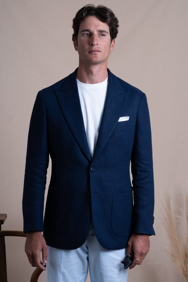 Plain Navy Linen Blazer
