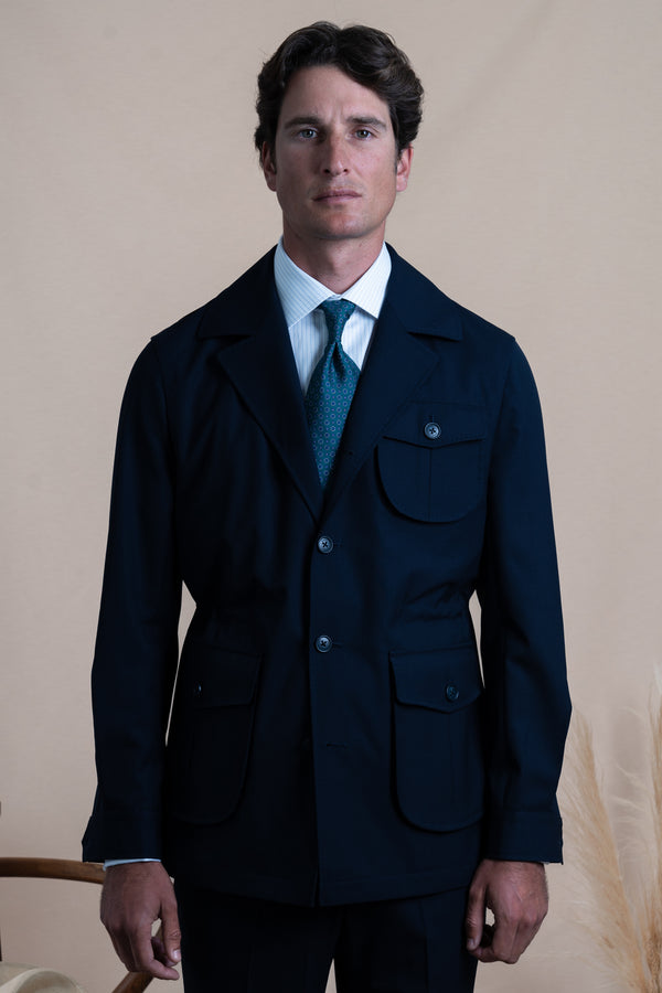 Plain Navy Wool Sahariana