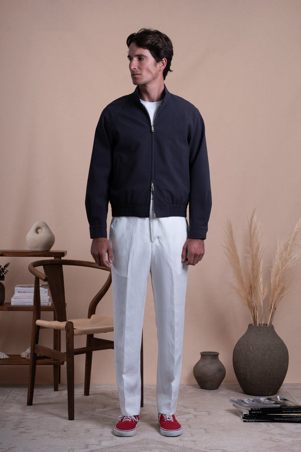 Seersucker Stone Grey Cotton Bomber