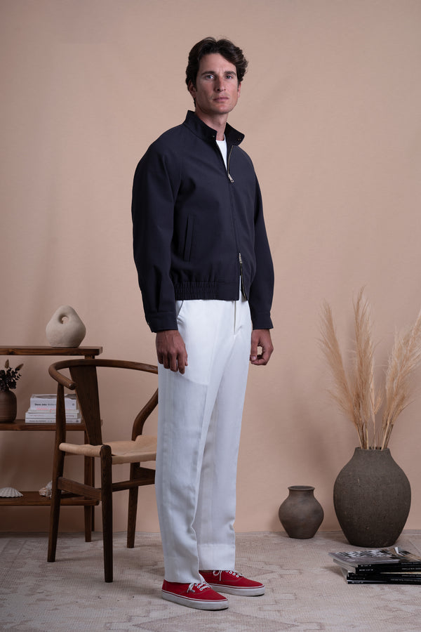Seersucker Stone Grey Cotton Bomber