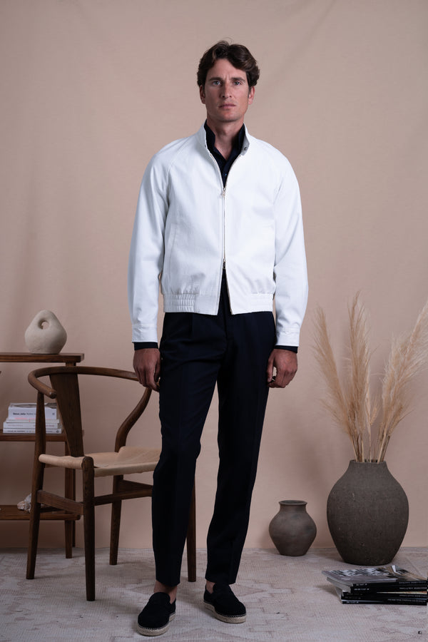 Seersucker Off White Cotton Bomber