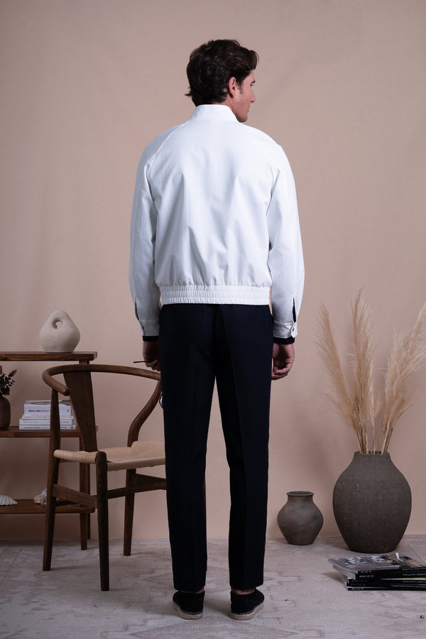Seersucker Off White Cotton Bomber