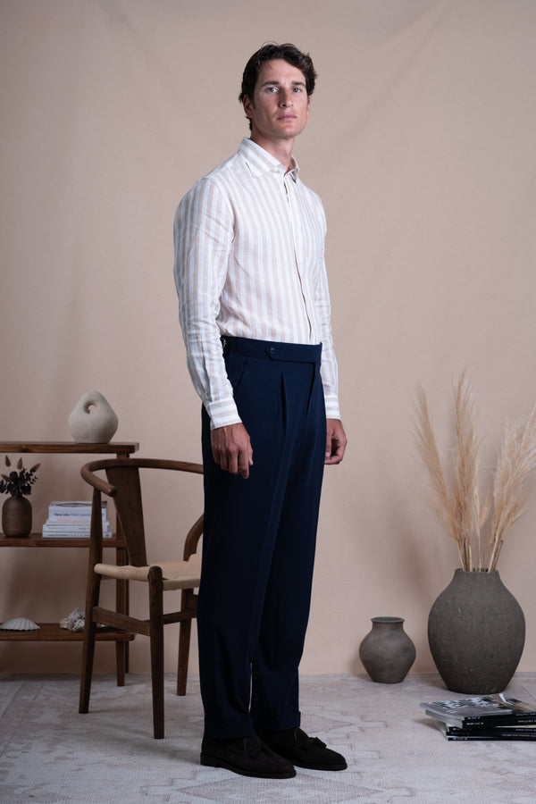 Stripes Beige Linen Business Shirt
