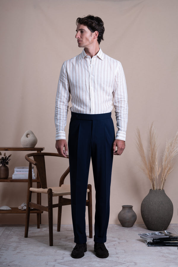 Stripes Beige Linen Business Shirt