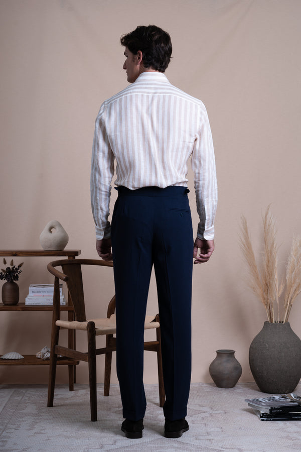 Stripes Beige Linen Business Shirt