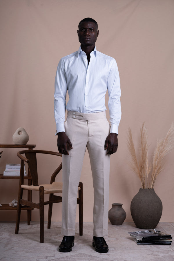 Stripes White Cotton Business Shirt