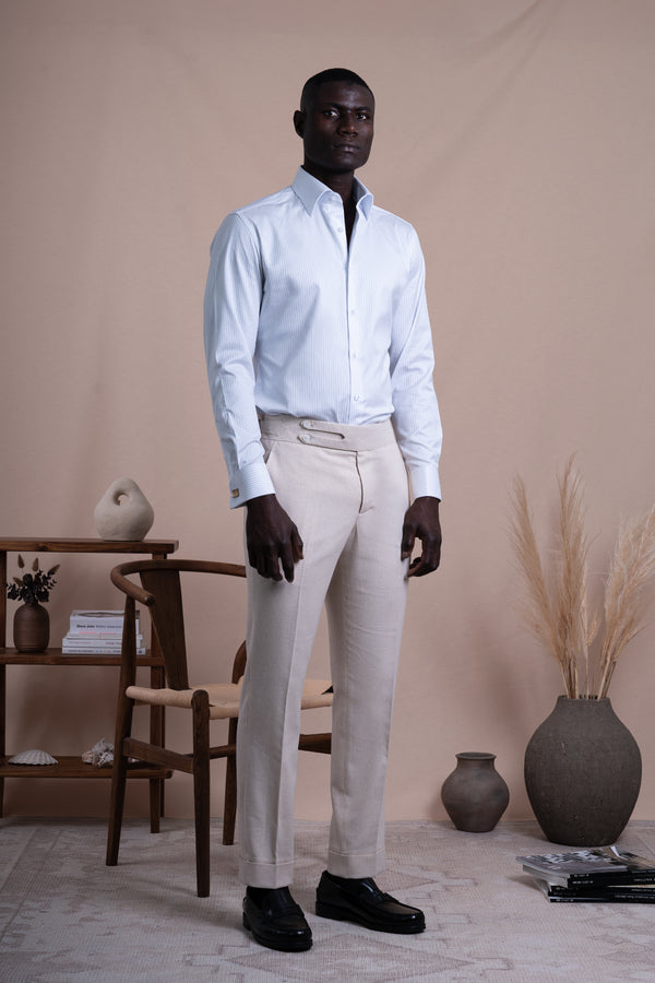 Stripes White Cotton Business Shirt