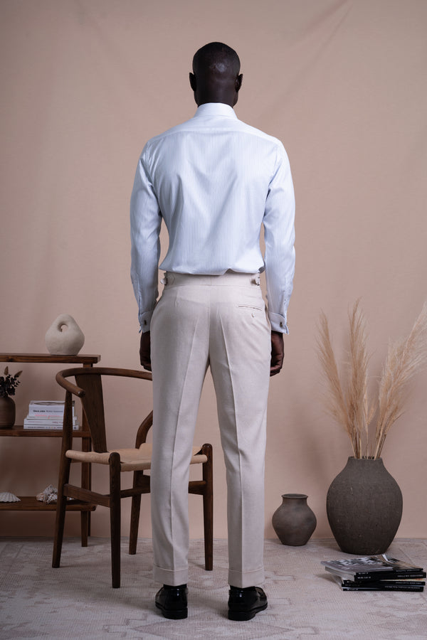 Stripes White Cotton Business Shirt