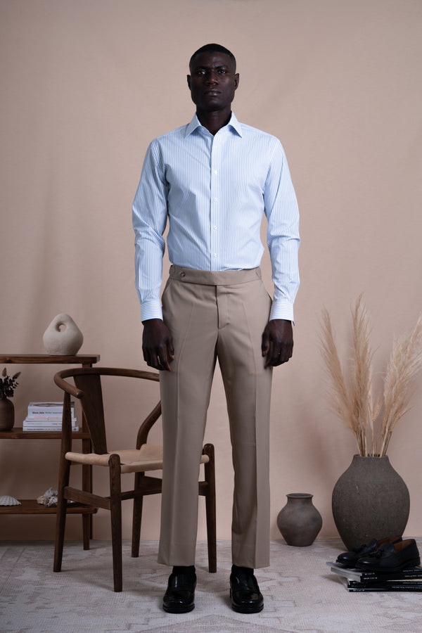 Stripes White+Light Blue Cotton Business Shirt