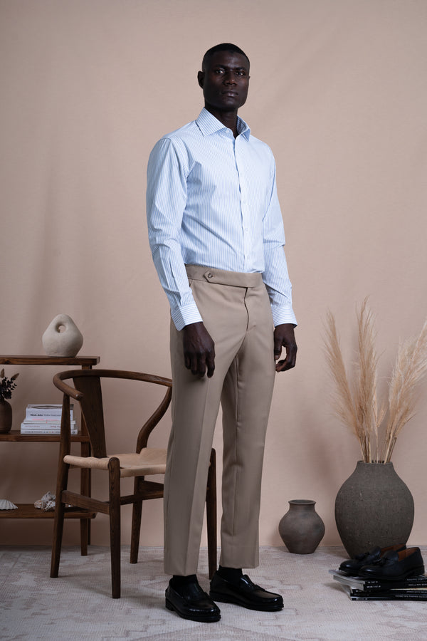 Stripes White+Light Blue Cotton Business Shirt